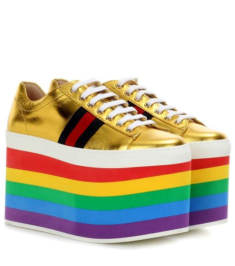 gucci rainbow platform shoes|gucci peggy rainbow platform sneakers.